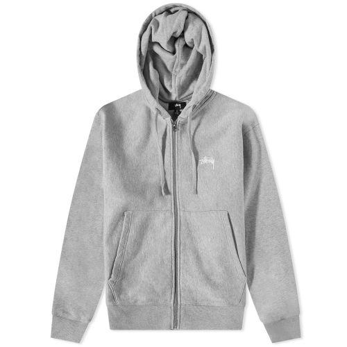 Mens Stussy Stock Logo Zip Hoody in Grey Heather UK Outlet at SEIKK